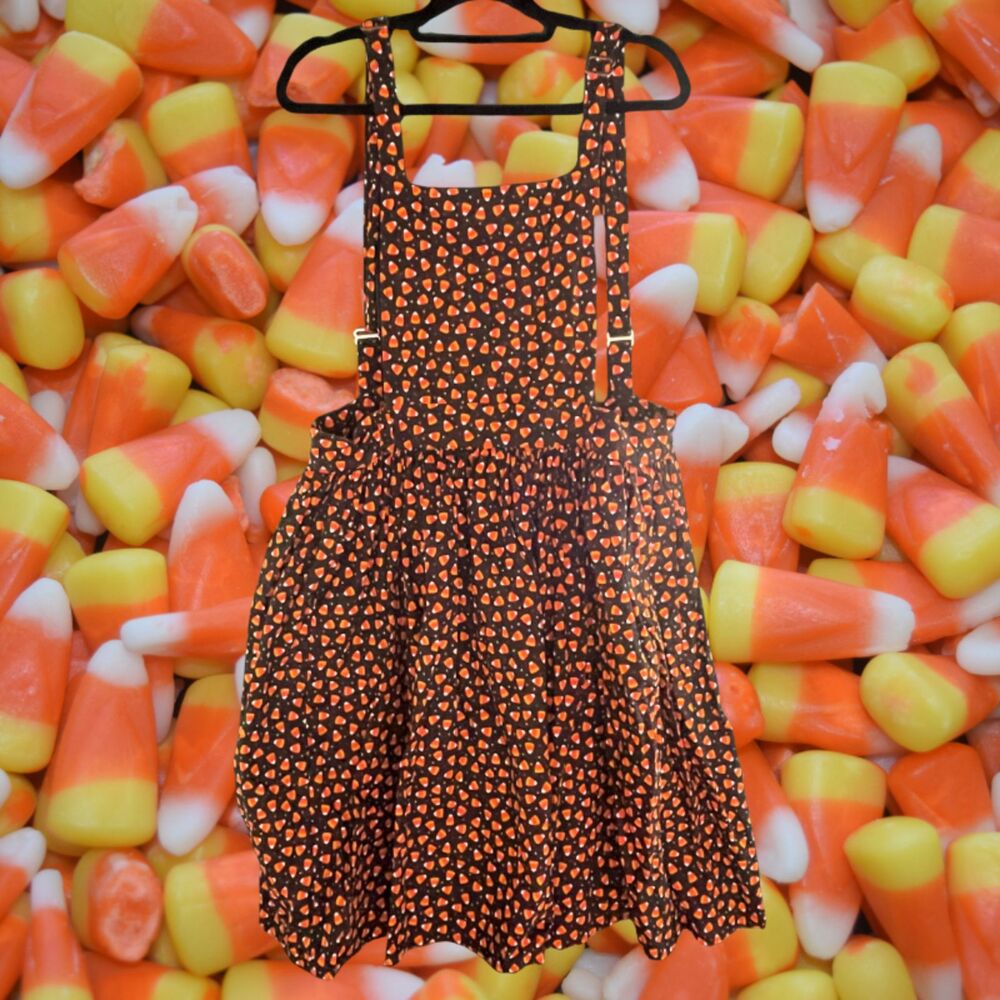 CUTE Ains & Elke Stylehaus Women’s XL Candy Corn Jumper Dress – Halloween Print